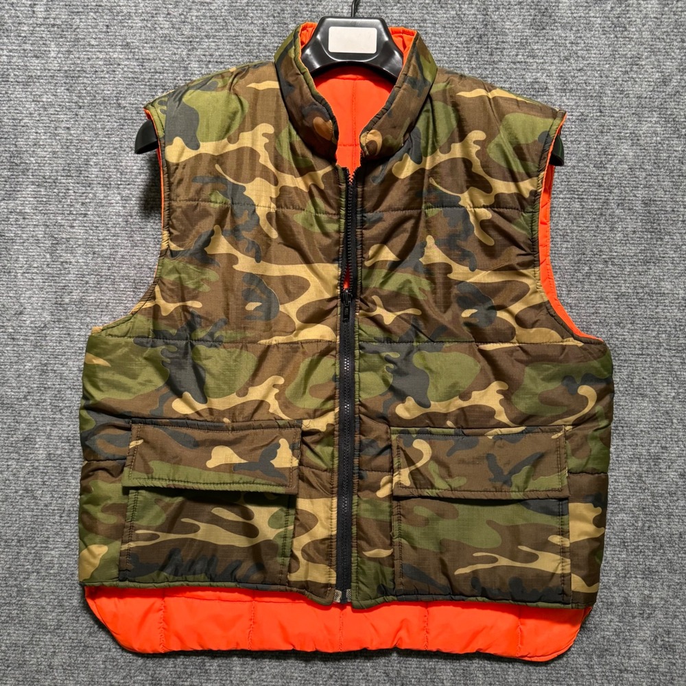 Vintage Game Winner Camo Vest Medium Reversible Puffer Orange Hunting 523